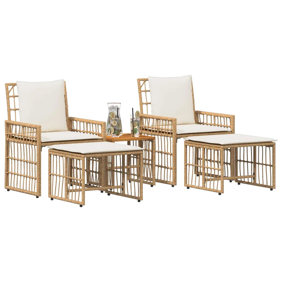 Ensemble de meubles d'extérieur 5 pcs Blanc Naturel et Crème - 3