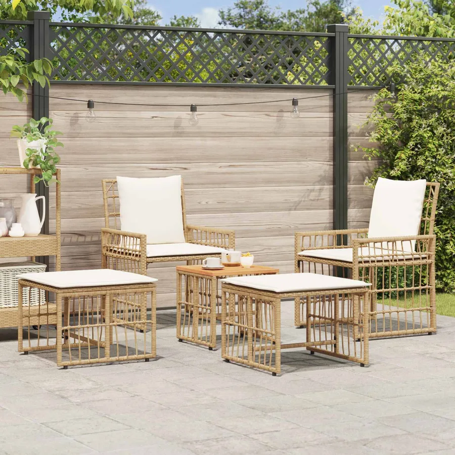 Ensemble de meubles d'extérieur 5 pcs Blanc Naturel et Crème - 4