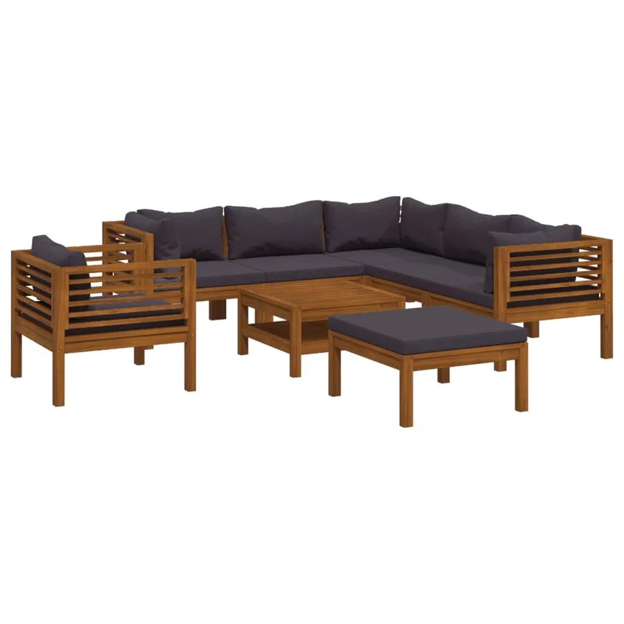 Salon de jardin 8 pcs avec coussin Bois d'acacia solide - 2