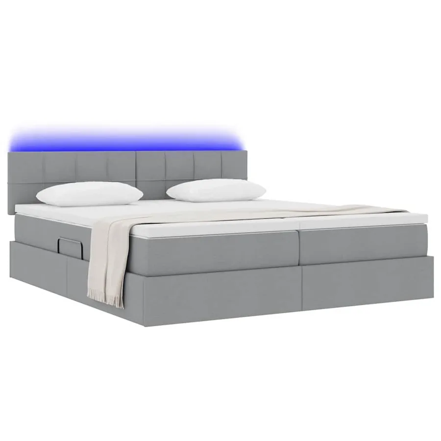 Lit de rangement LED avec matelas Gris clair 200 x 200 cm Tissu - 3