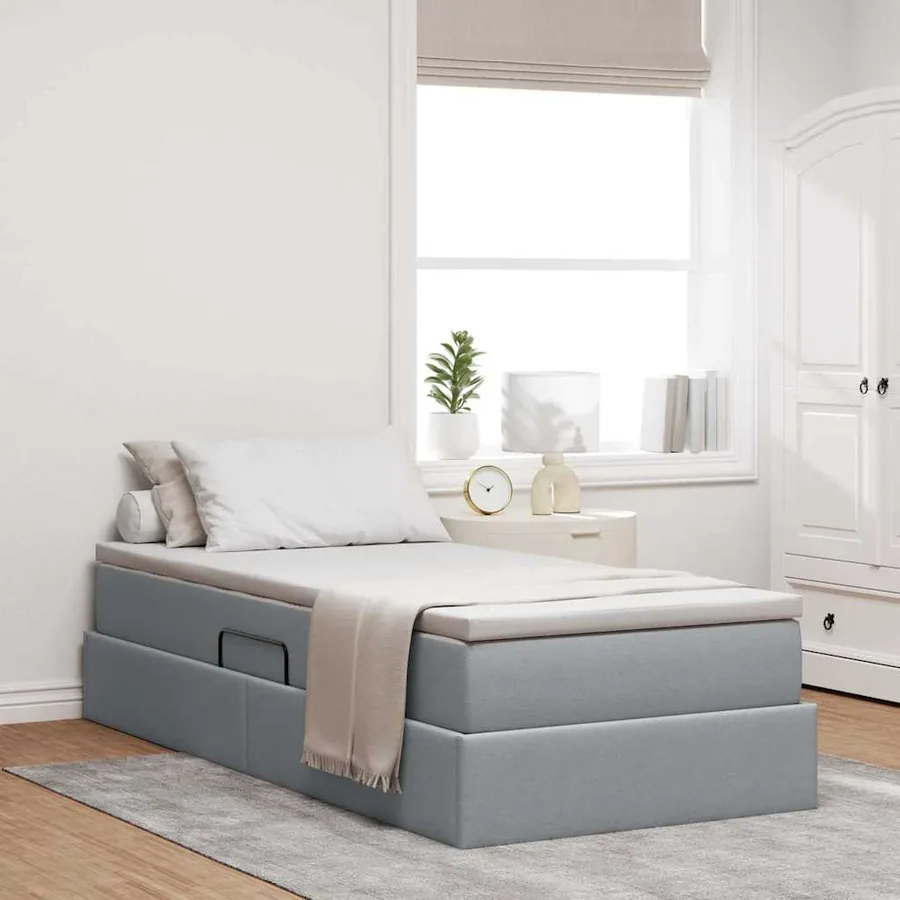 Lit avec rangement et matelas Gris clair 100 x 200 cm Polyester