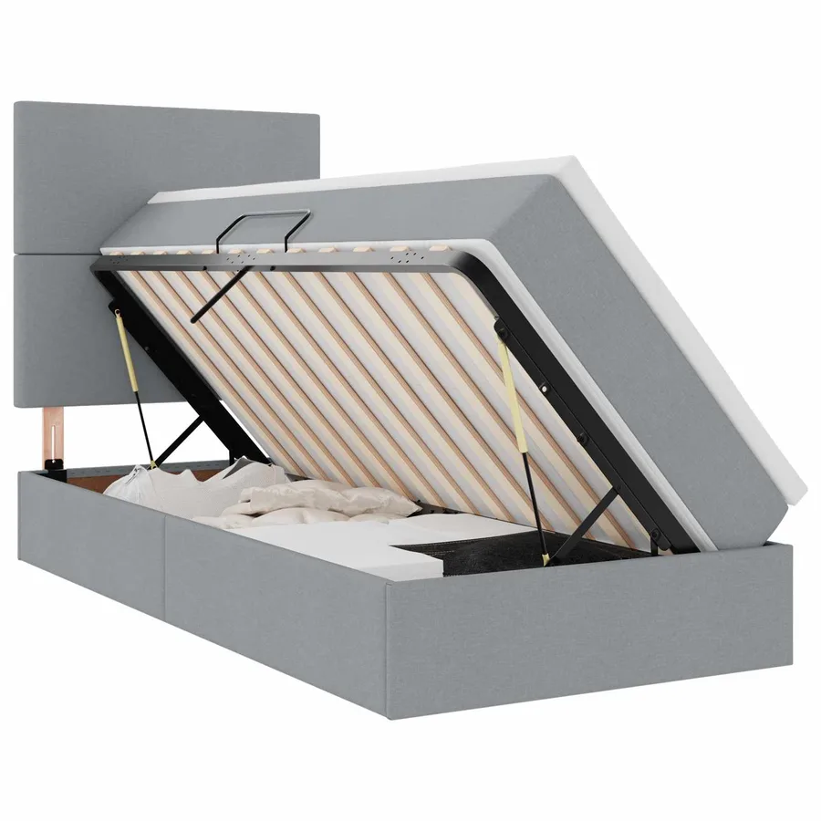 Lit de rangement LED avec matelas Gris clair 100 x 200 cm Tissu - 2