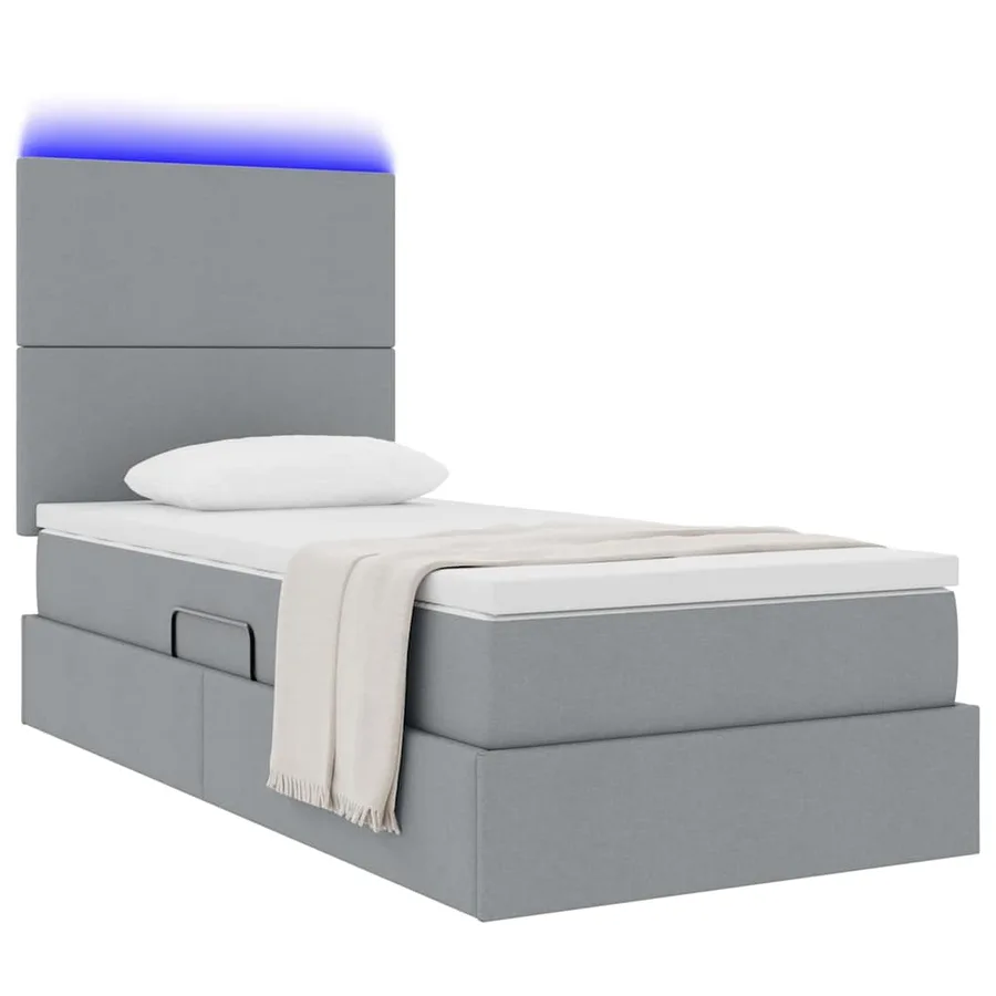 Lit de rangement LED avec matelas Gris clair 100 x 200 cm Tissu - 3