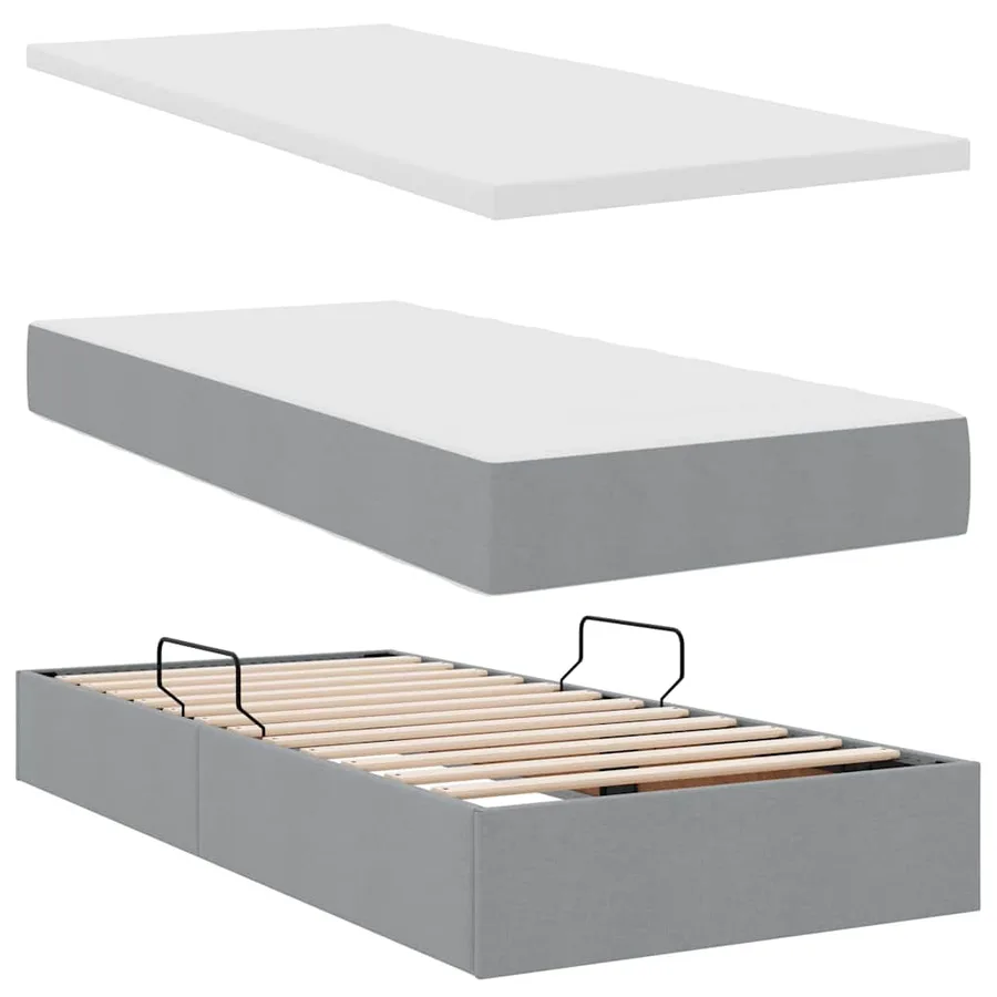 Lit de rangement LED avec matelas Gris clair 100 x 200 cm Tissu - 9