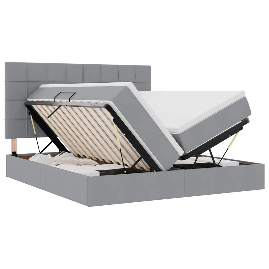 Lit de Rangement avec tête de lit Gris clair 200 x 200 cm Tissu - 2
