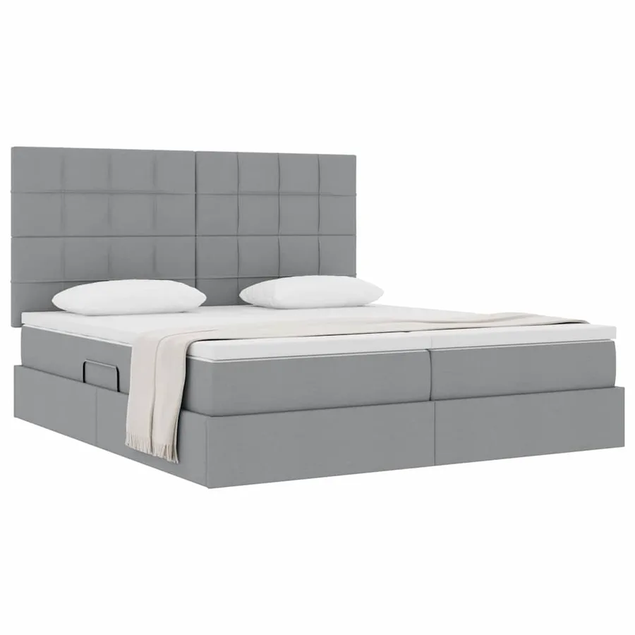 Lit de Rangement avec tête de lit Gris clair 200 x 200 cm Tissu - 3
