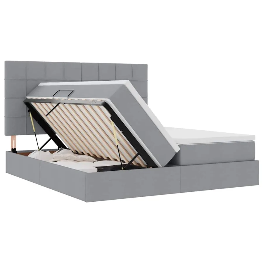 Lit de Rangement avec tête de lit Gris clair 200 x 200 cm Tissu - 7