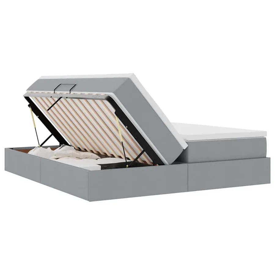 Lit avec rangement et matelas Gris clair 200 x 200 cm Polyester - 7