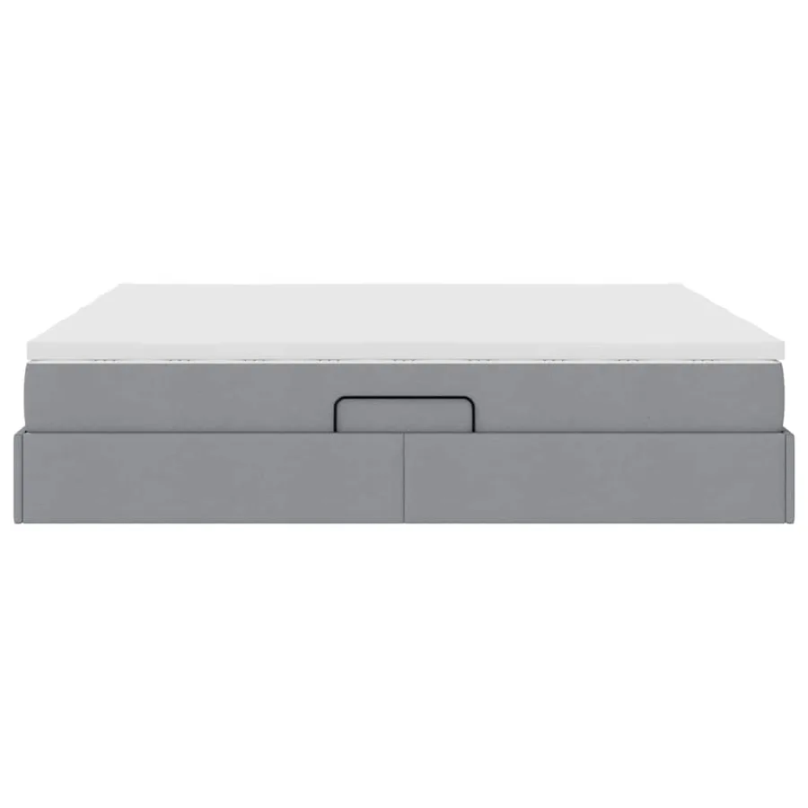 Lit avec rangement et matelas Gris clair 200 x 200 cm Polyester - 9