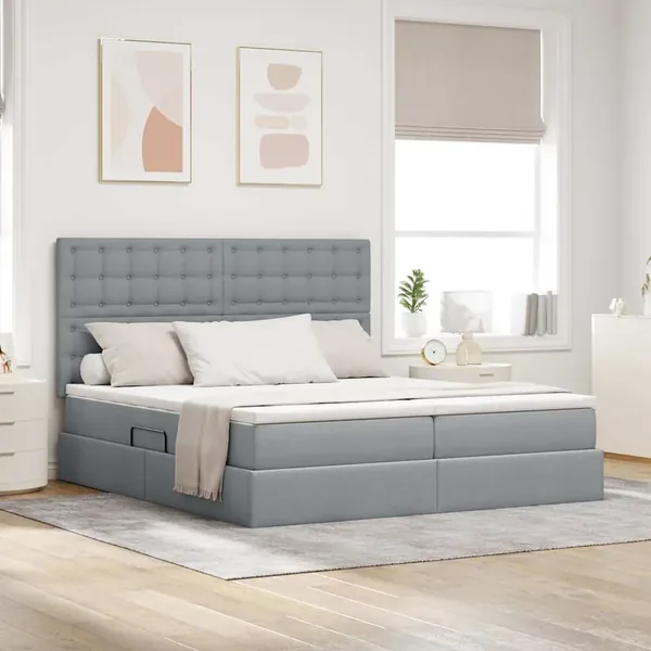 Lit de rangement LED avec matelas Gris clair 200 x 200 cm Tissu
