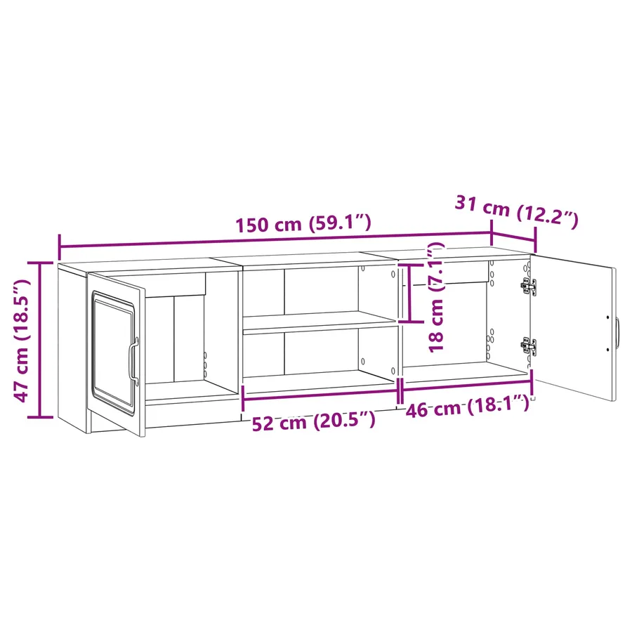 Meuble TV Gris béton 150 x 31 x 47 cm Bois d'ingénierie - 11