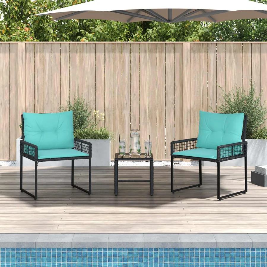 Ensemble de meubles d'extérieur 3 pcs Noir et turquoise - 3