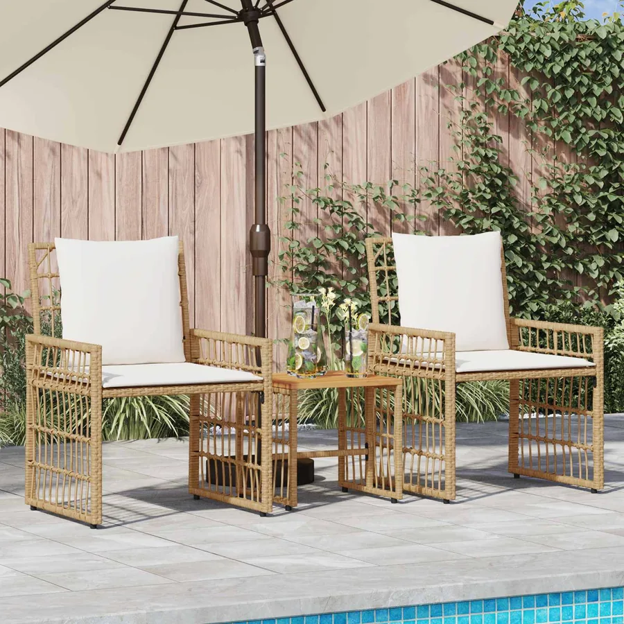 Ensemble de meubles d'extérieur 3 pcs Blanc Naturel et Crème