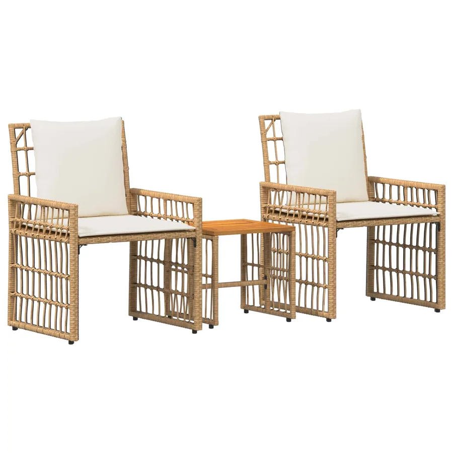 Ensemble de meubles d'extérieur 3 pcs Blanc Naturel et Crème - 2