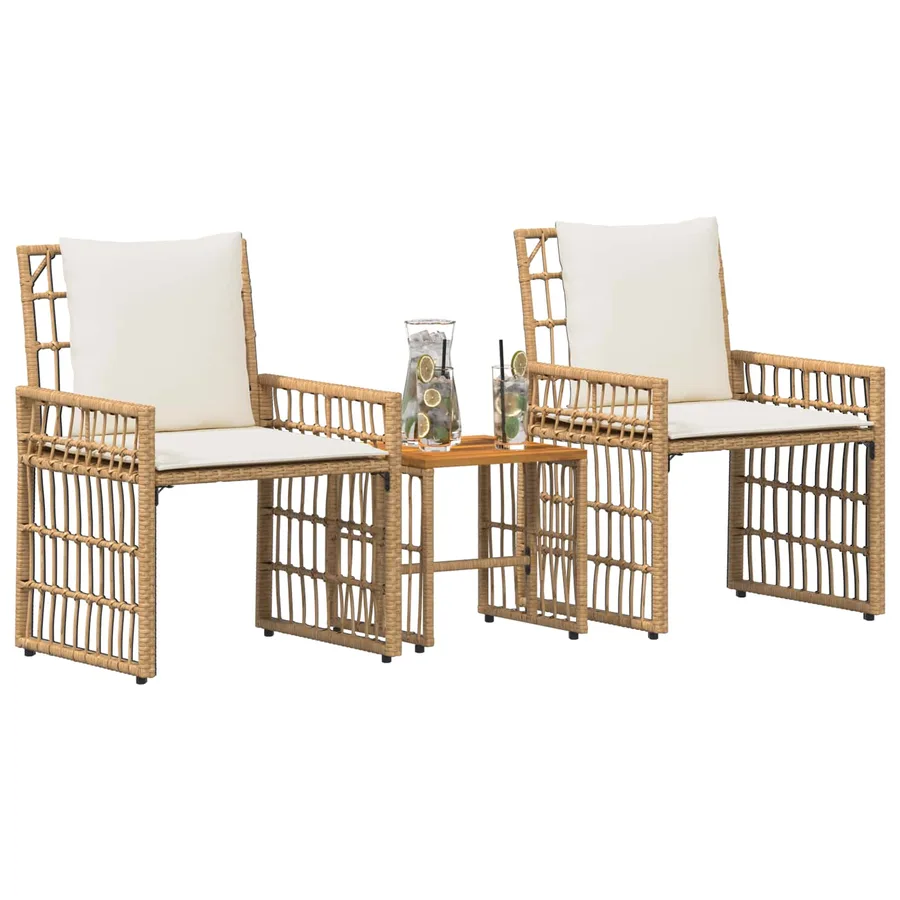 Ensemble de meubles d'extérieur 3 pcs Blanc Naturel et Crème - 3