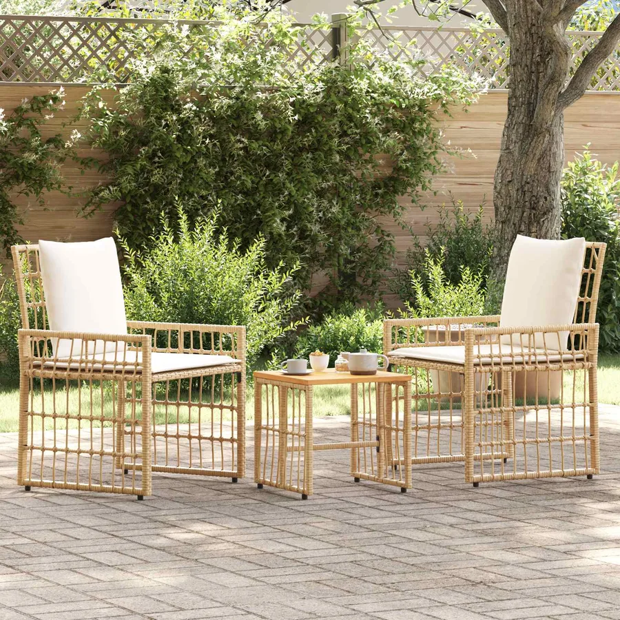 Ensemble de meubles d'extérieur 3 pcs Blanc Naturel et Crème - 4
