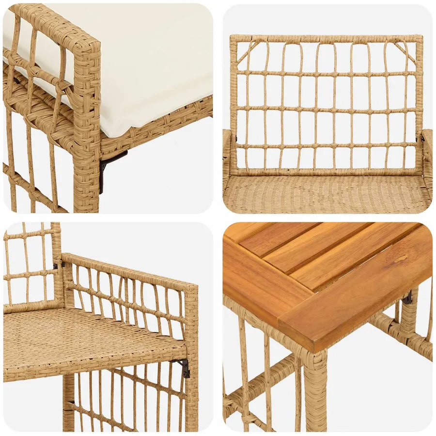 Ensemble de meubles d'extérieur 3 pcs Blanc Naturel et Crème - 9