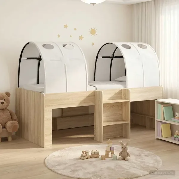 Lit avec Tunnel 3 pc Chêne Sonoma et blanc Bois d'ingénierie