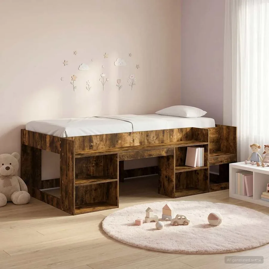 Cadre de lit pour enfants avec rangement Chêne fumé