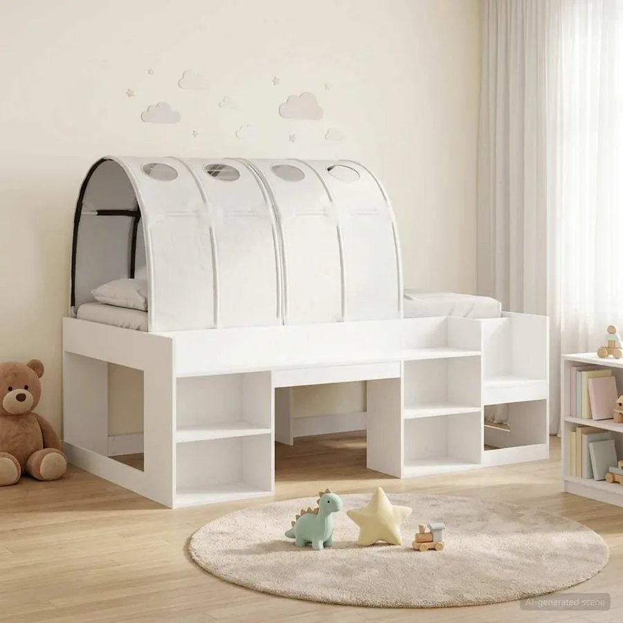 Cadre de lit avec tunnel 3 pc Blanc Bois d’ingénierie