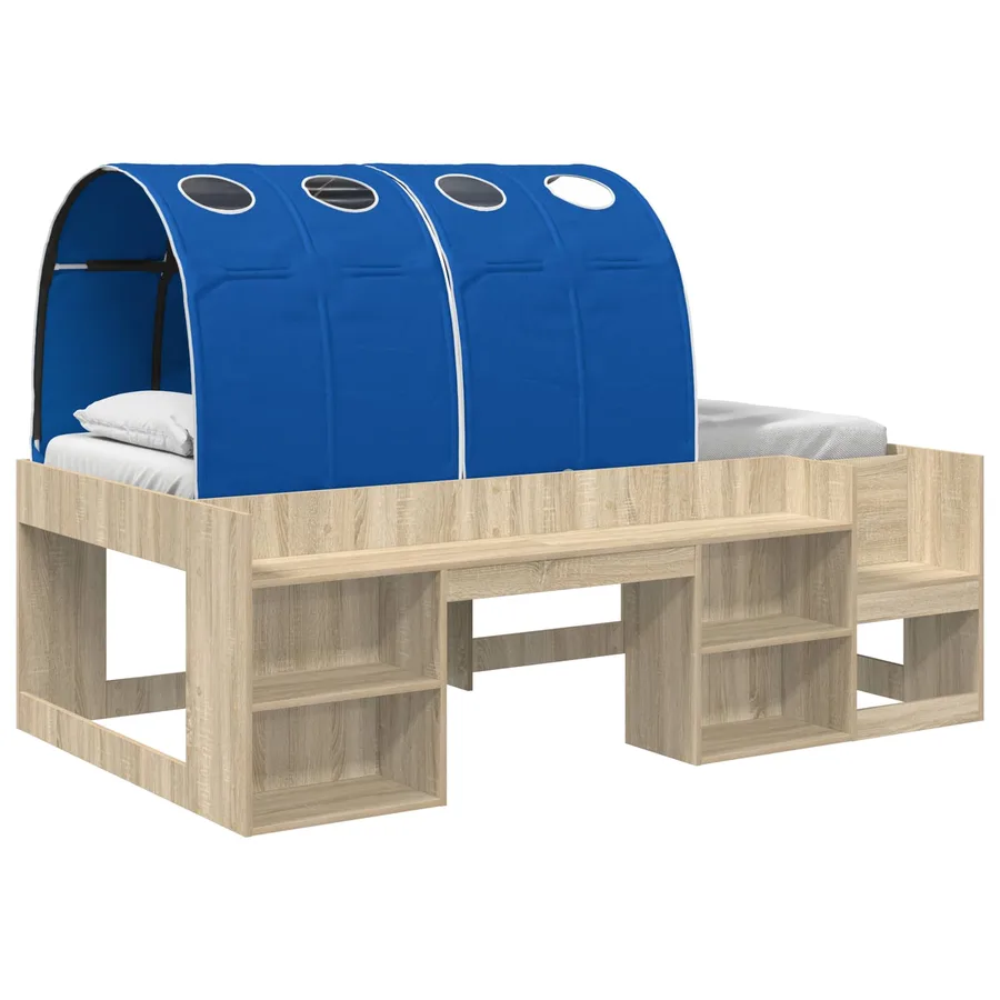 Cadre de lit avec tunnel avec étagère 3 pc Chêne Sonoma et bleu - 2