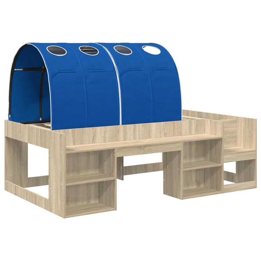 Cadre de lit avec tunnel avec étagère 3 pc Chêne Sonoma et bleu - 3