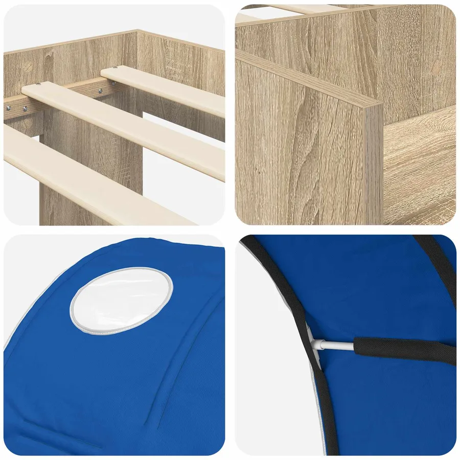 Cadre de lit avec tunnel avec étagère 3 pc Chêne Sonoma et bleu - 9