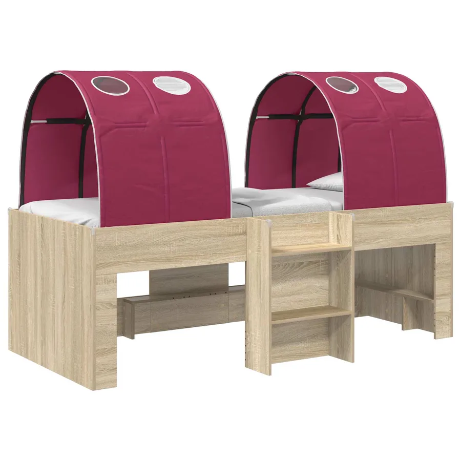 Lit avec Tunnel 3 pc Chêne Sonoma et rouge Bois d'ingénierie - 2