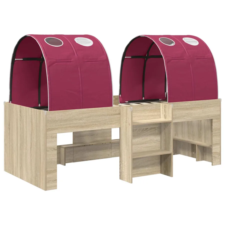 Lit avec Tunnel 3 pc Chêne Sonoma et rouge Bois d'ingénierie - 3