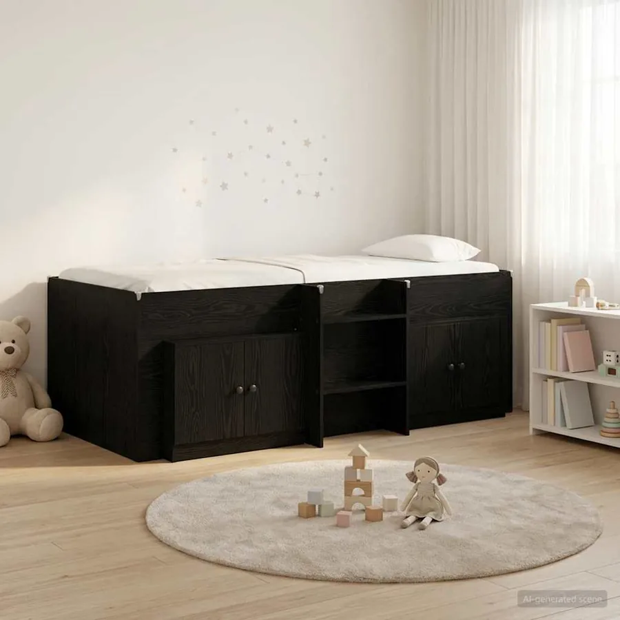 Cadre de lit en mezzanine avec cabinet avec stockage 3 pc Noir