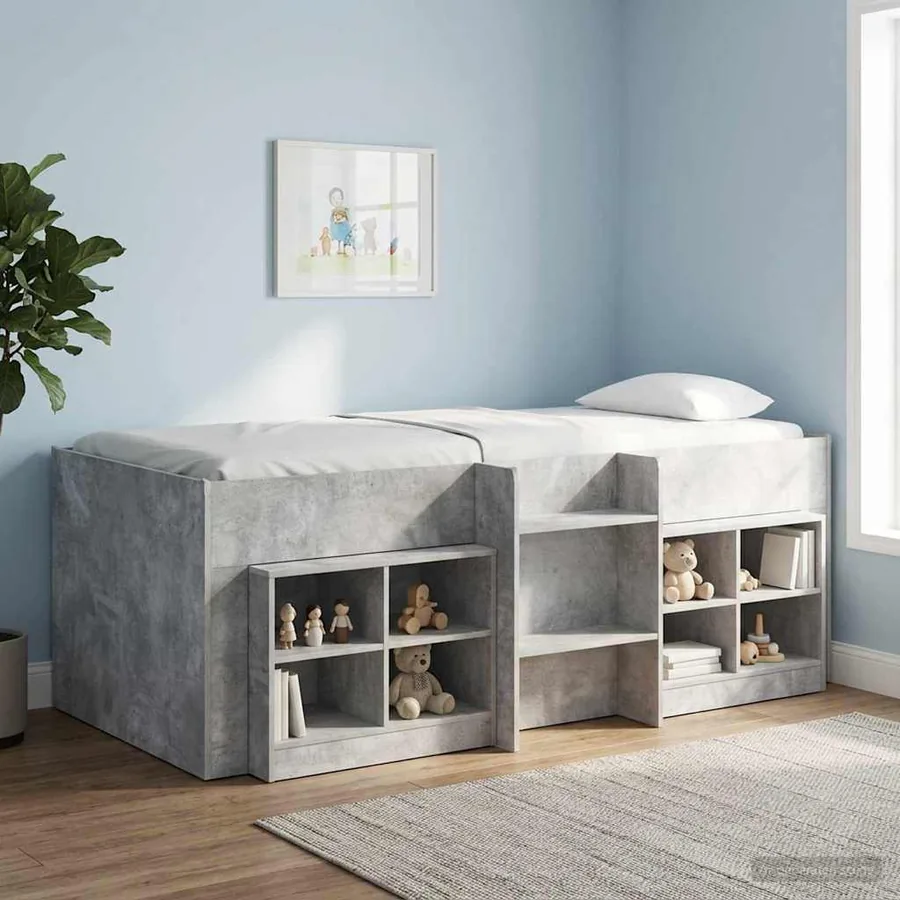 Cadre de Lit Élevé pour Enfants Gris béton 98,5 x 200 cm