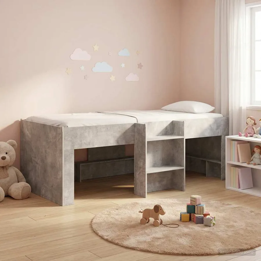 Cadre de Lit Élevé pour Enfants Gris béton 98,5 x 200 cm - 3