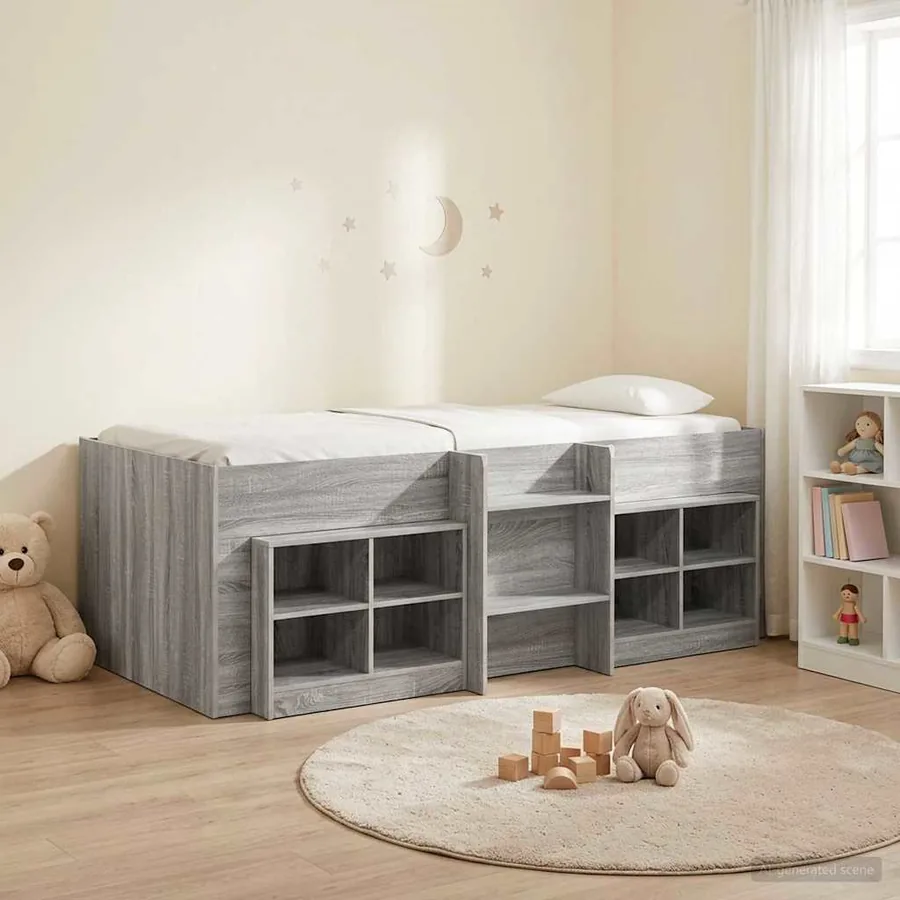 Cadre de lit en loft avec armoire avec étagère 3 pc Sonoma gris