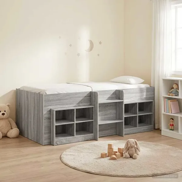Cadre de lit en loft avec armoire avec étagère 3 pc Sonoma gris