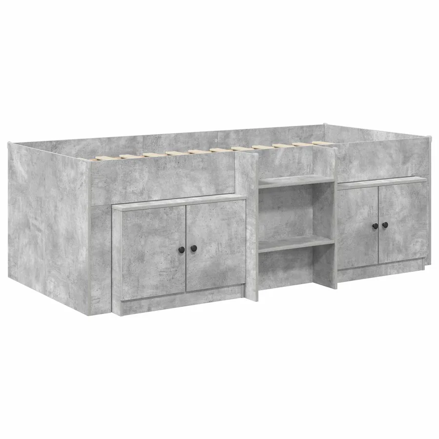 Cadre de lit en mezzanine avec cabinet 3 pc Gris béton - 3