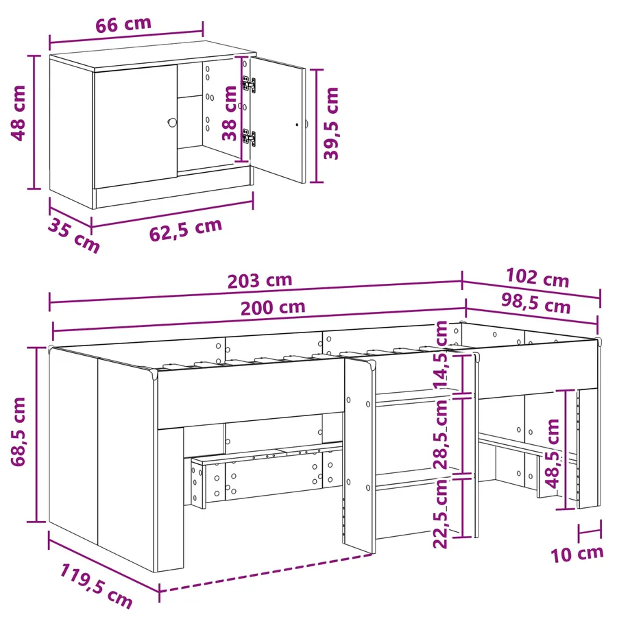 Cadre de lit en mezzanine avec cabinet 3 pc Gris béton - 7
