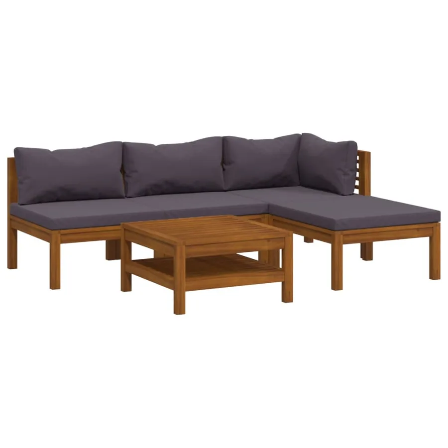 Salon de jardin 5 pcs avec coussin Bois d'acacia solide - 2