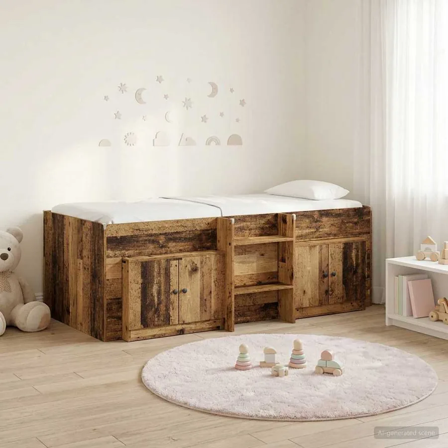 Cadre de lit en mezzanine avec cabinet 3 pc Bois ancien