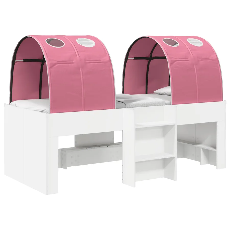 Lit avec Tunnel 3 pc Blanc et rose Bois d'ingénierie - 2