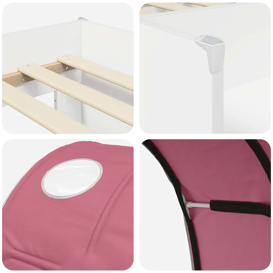 Lit avec Tunnel 3 pc Blanc et rose Bois d'ingénierie - 9