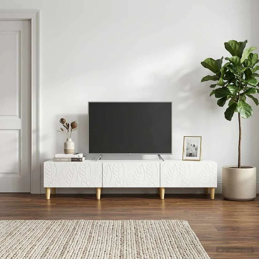 Meuble TV 147 x 34,5 x 30 cm Blanc brillant Bois d'ingénierie - 3