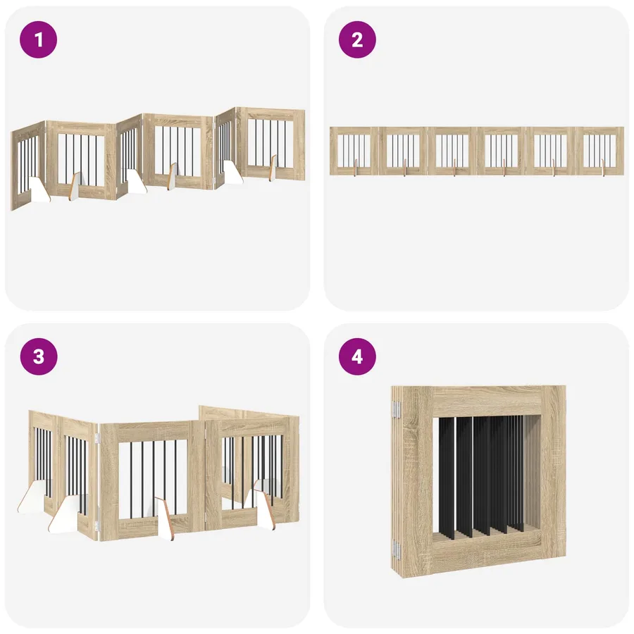 Porte de chien pliable avec supports 6 pcs Chêne Sonoma 362 cm - 7