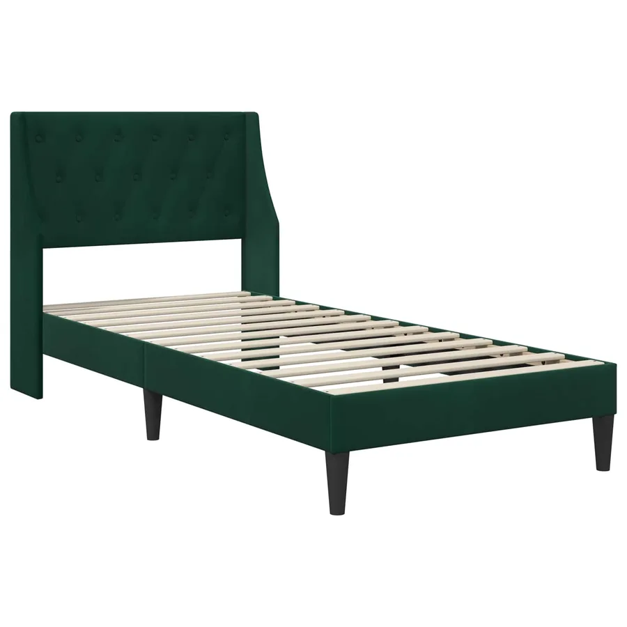 Cadre de lit avec matelas Vert foncé 90 x 190 cm Velours - 4