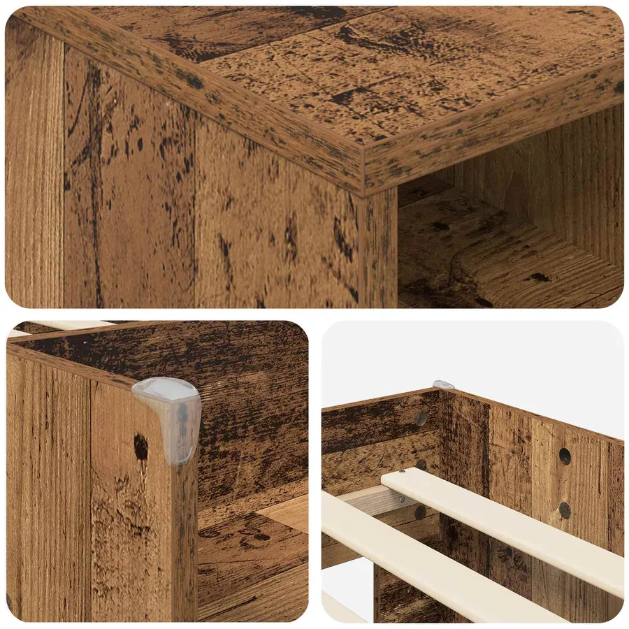 Cadre de lit en loft avec armoire avec étagère 3 pc Bois ancien - 6
