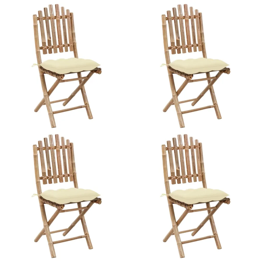 Ensemble à manger d'extérieur pliable 5pcs avec coussins Bambou - 3