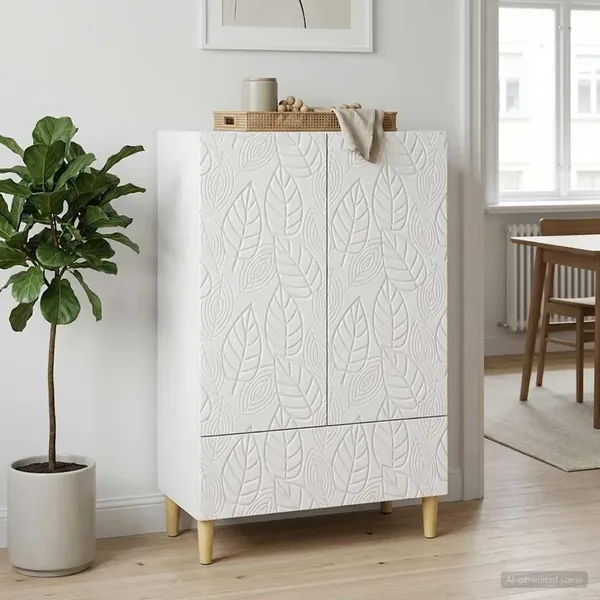 Buffet Blanc brillant 66 x 34,5 x 95 cm Bois d'ingénierie
