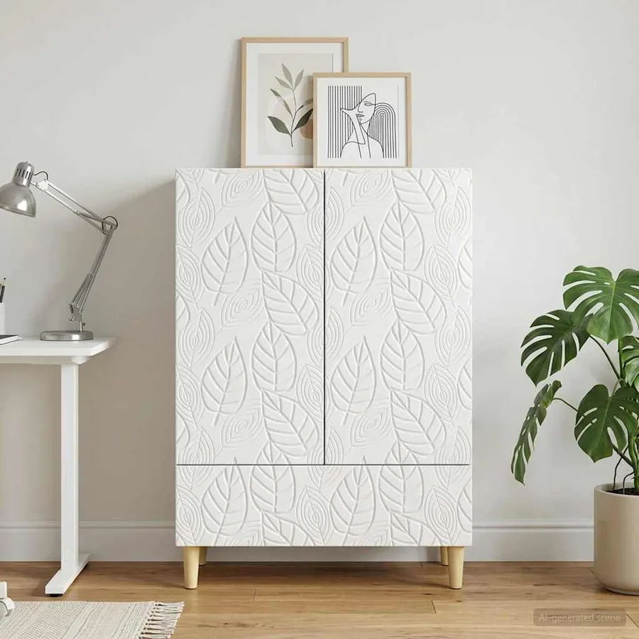 Buffet Blanc brillant 66 x 34,5 x 95 cm Bois d'ingénierie - 3