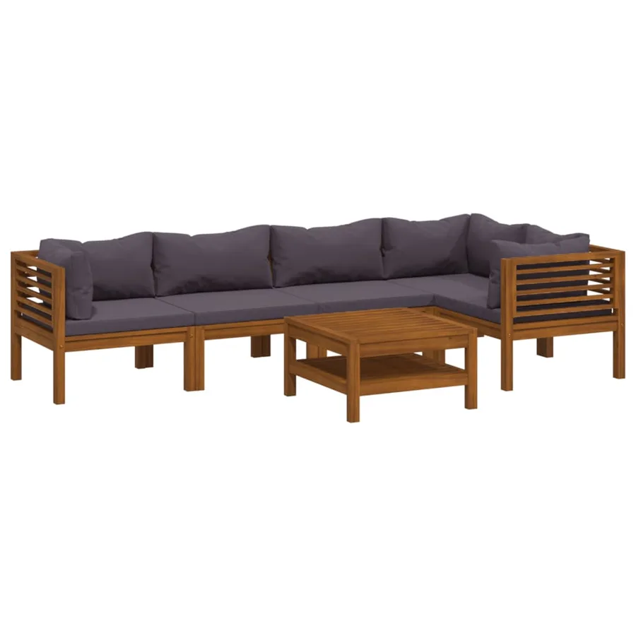 Salon de jardin 6 pcs avec coussin Bois d'acacia solide - 2