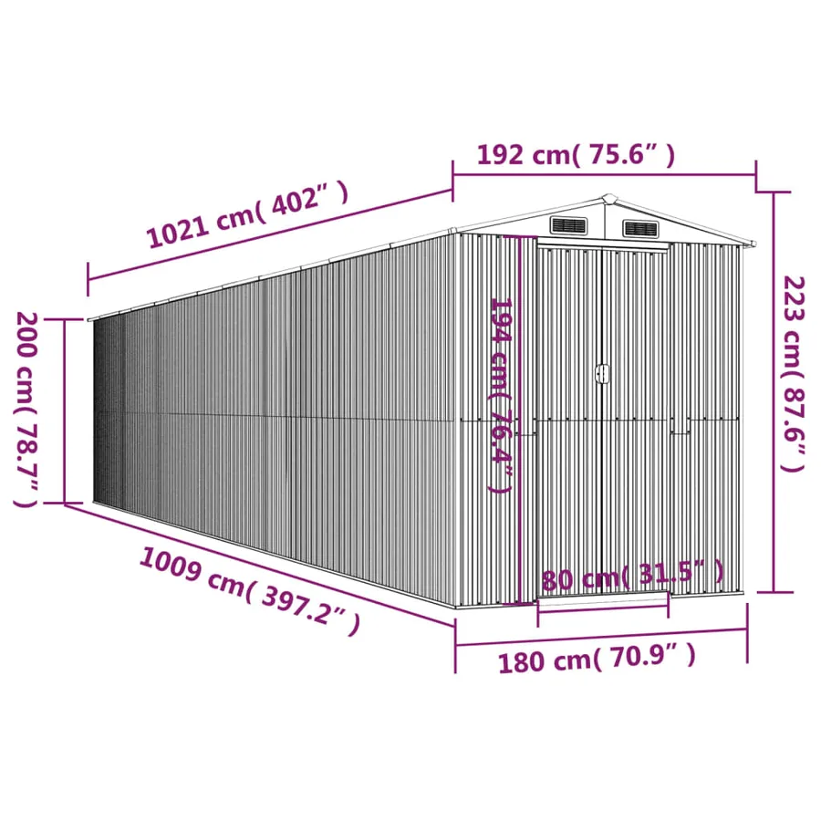 Abri de jardin Anthracite 192x1021x223 cm Métal galvanisé - 8