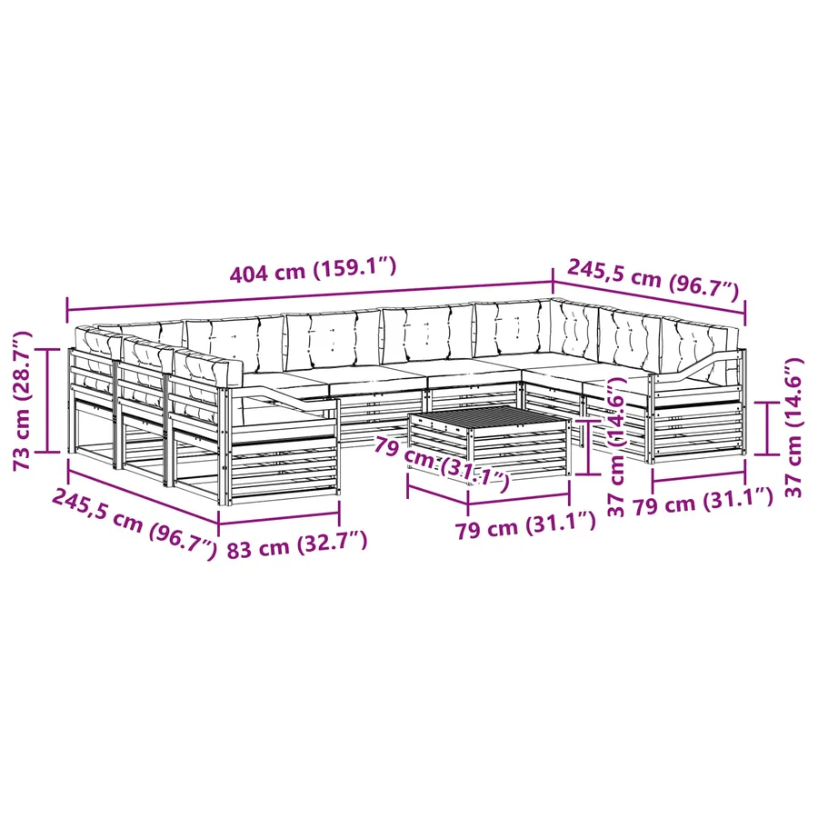 Ensemble de canapés d'extérieur 10 pcs Naturel et Anthracite - 10